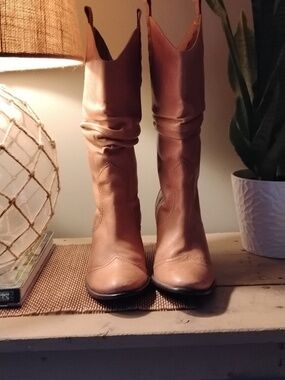 BCBGeneration Tan Slouch Leather Western Boots - Women's 10